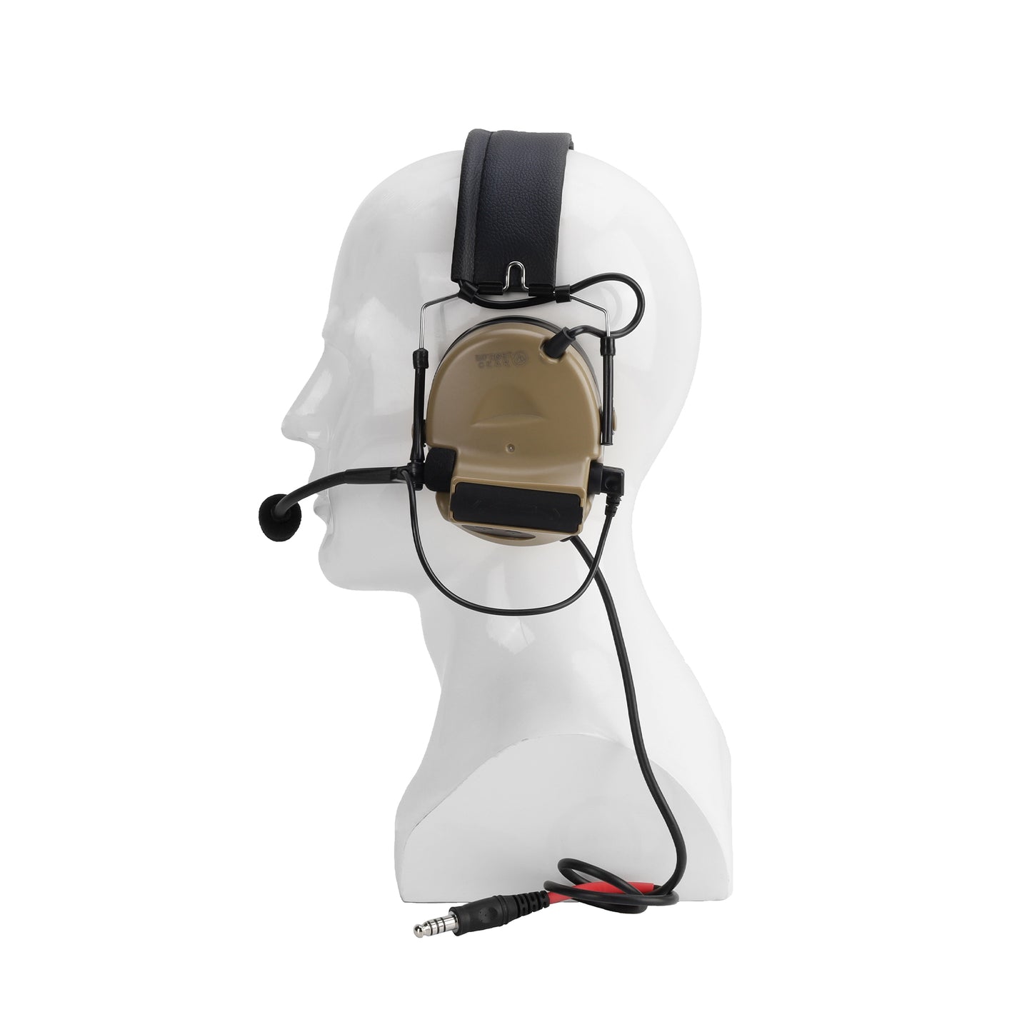 Valhalla NRR 23db Electronic Hearing Protection Headset in tan while in use.