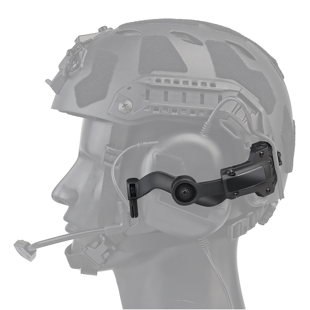 COM-RAC AMP Arm Adapters for Earmor & Roger-Tech attached on a helmet.