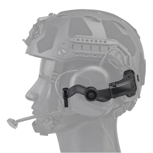 COM-RAC AMP Arm Adapters for Earmor & Roger-Tech attached on a helmet.