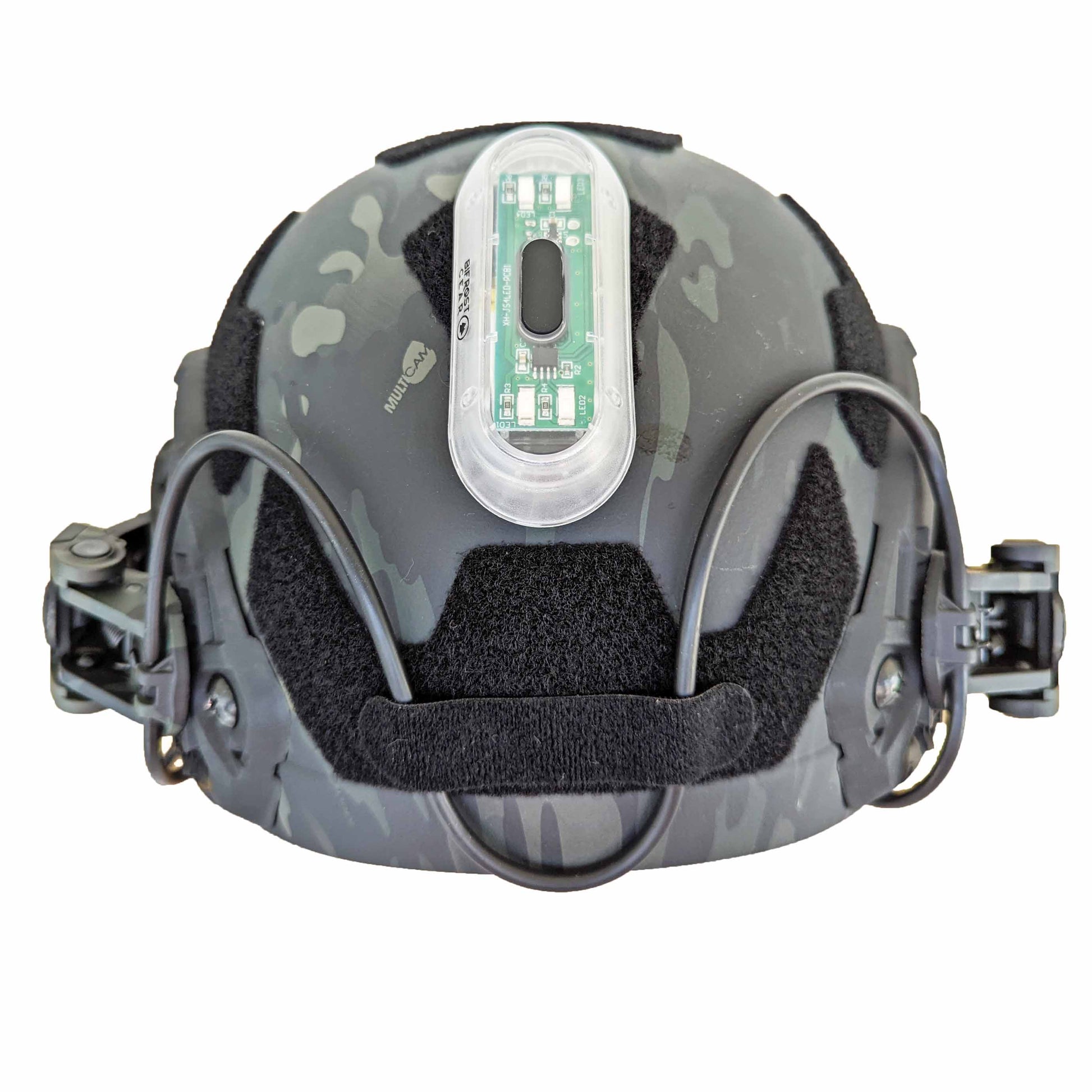 Razorback Rechargeable Tactical Helmet Light attached to a helmet by Bifrost Gear.