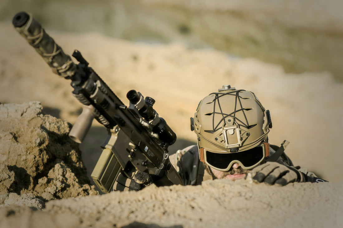 Operator using bifrost gear micro arc rail headset adapter on helmet