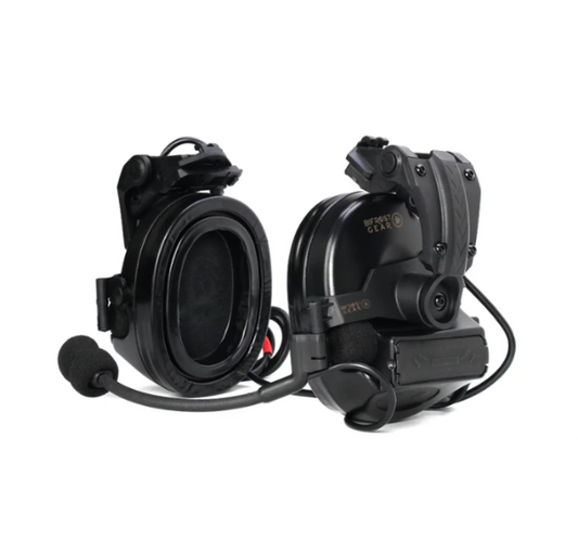 Bifrost Gear Valhalla NRR 23dB tactical communication headset with dual mics and helmet rail adapters.